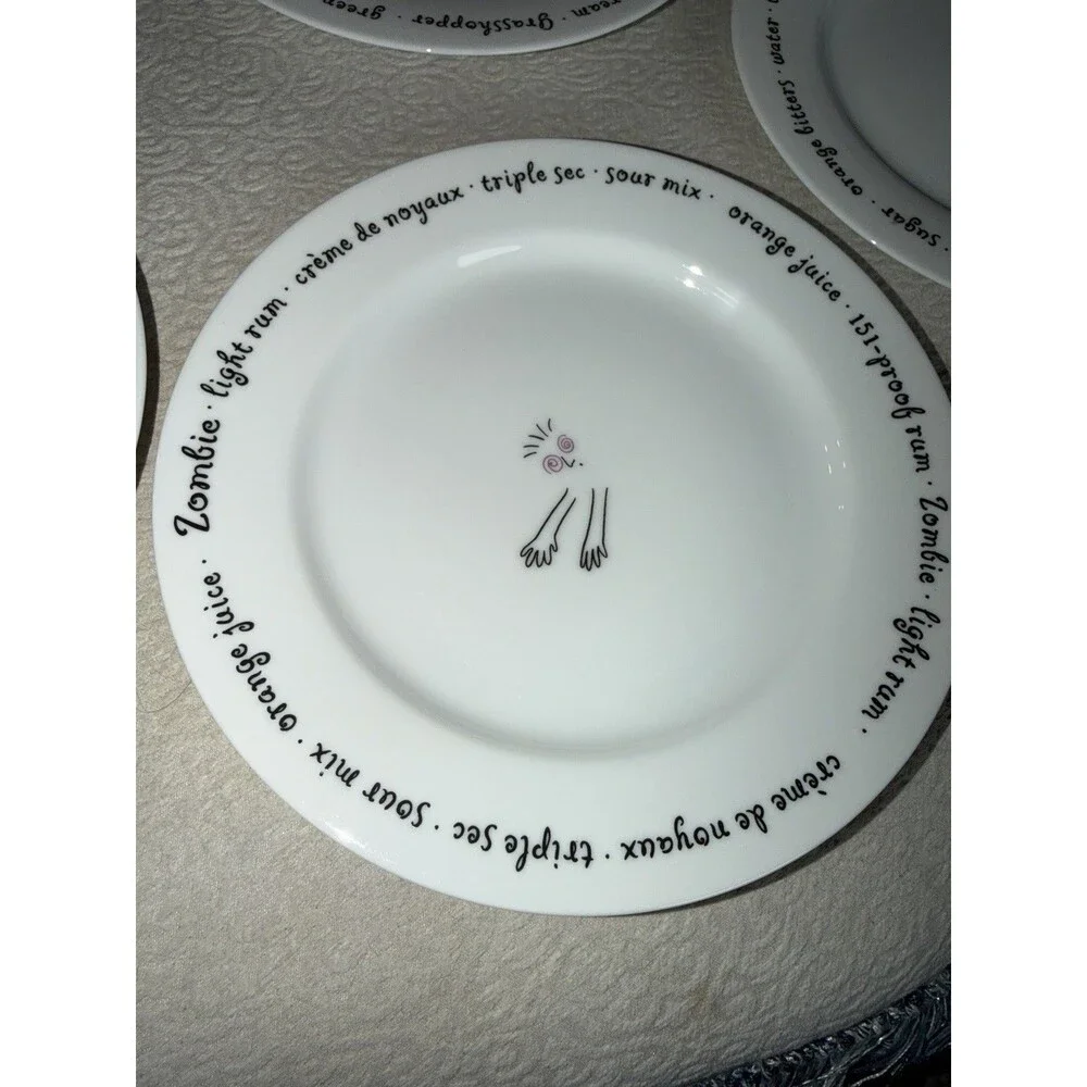 Pottery Barn Bar Lingo Appetizer Plates Set Of 8 Cocktails Mixed Drink Recipe 8”